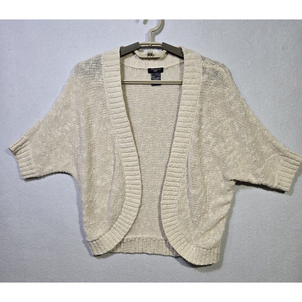 Ann Taylor Cream Cropped Cardigan Sweater Shrug Y2K Style Open Front MED Petite